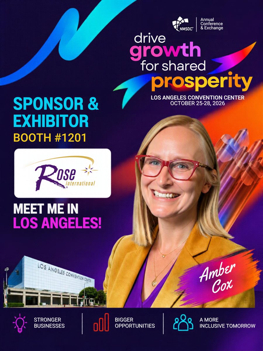RoseInt's tweet photo. Coffee and connections at the NMSDC Conference! Amber Cox, Director at Rose International, is heading to Los Angeles from October 25-28. Connect with us at booth 1201 to say hello and enjoy a cup of coffee with Amber and the rest of the Rose Team. We look forward to seeing you there!
#RoseInt #PeopleMakingItHappen #NMSDC #NMSDCConf2026

📷: Canva Pro, Shutterstock