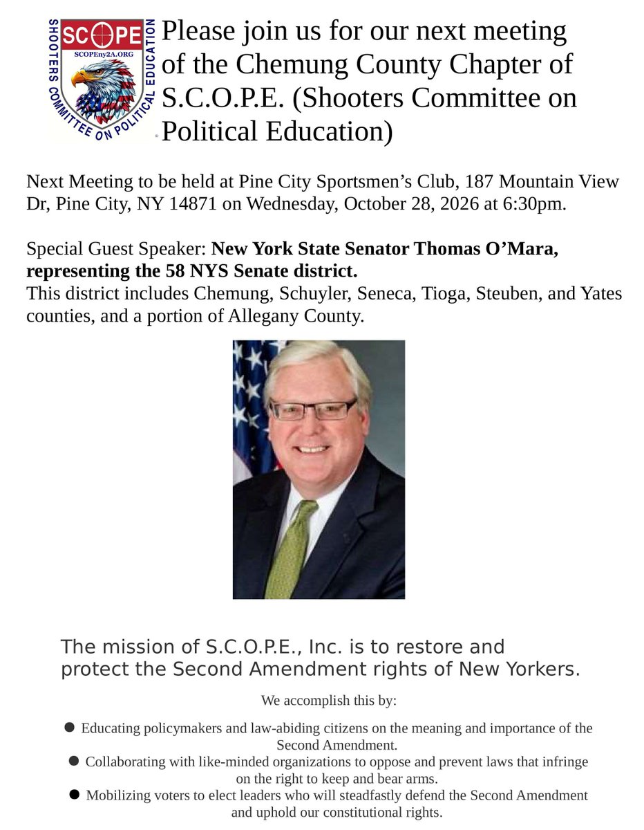 SenatorOMara's tweet photo. Look forward to joining all of you at Chemung County S.C.O.P.E. next Wednesday! ⬇️ https://t.co/6KHdmAsP7E