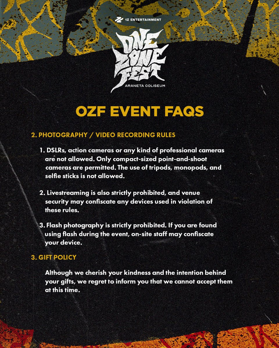 1zentertainment's tweet photo. 📣 ONE ZONE FEST: EVENT FAQs

Your guide to everything you need to know before stepping into the zone! Check out our FAQs for important event reminders and guidelines so you’re all set for ONE ZONE FEST. 

See you in the zone!

#OZF
#OneZoneFest
#1ZEntertainment https://t.co/Kz8RA85axG