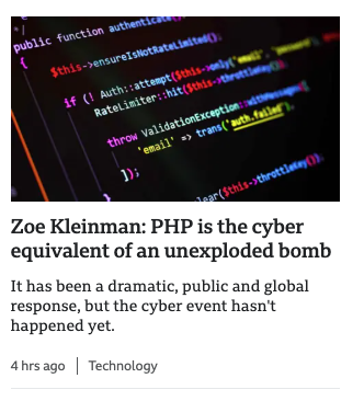 ethicalhack3r's tweet photo. 🤣

"PHP is the cyber equivalent of an unexploded bomb" https://t.co/8nQ2mEQ0IA