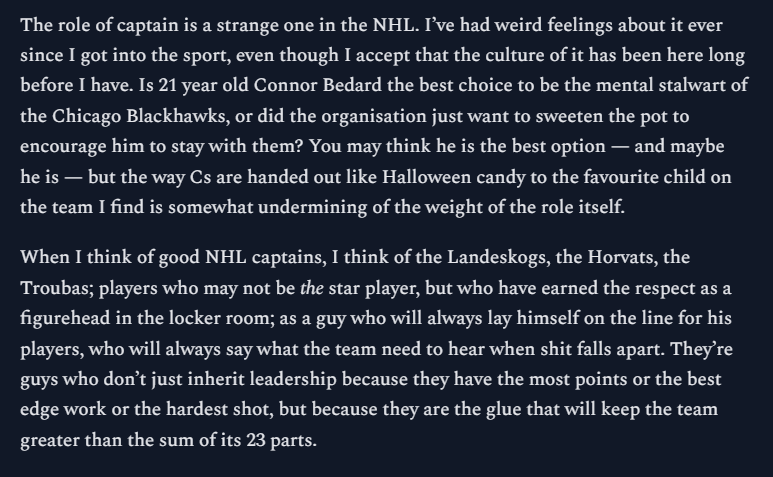 geometric's tweet photo. When are NHL captains going to stop abandoning their teams? I wrote about Brady Tkachuk and the trend of team traitors on my Substack 

https://t.co/Y66uJVSwsh https://t.co/8aXC7IdeCQ