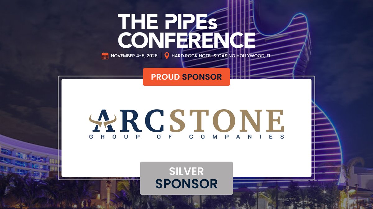 DealFlowEvents's tweet photo. Pleased to welcome ArcStone, joining the PIPEs Conference as a Silver Sponsor Nov. 4-5, 2026 in Hollywood, FL. 

For public companies seeking to raise capital, this is the place to be.

Register now.
https://t.co/how5vALRno

#PIPEsConference
@arcstone https://t.co/kkAmATlD5k