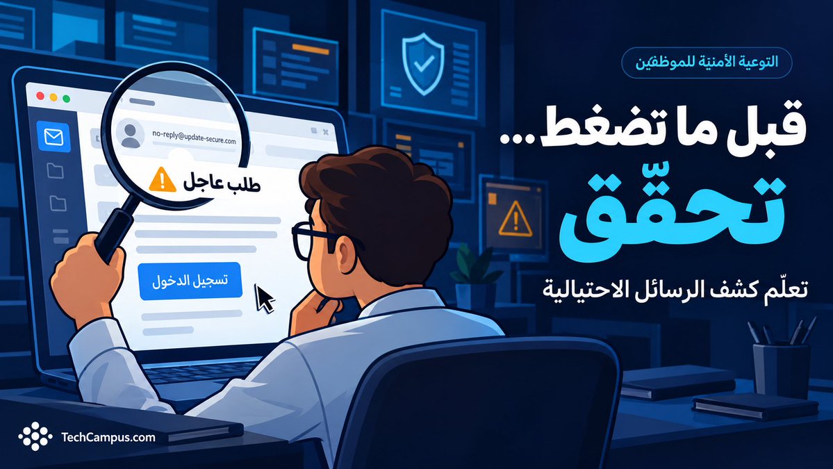techcampuscom's tweet photo. ⚠️وصلتك رسالة من «مديرك» يطلب تحويل مبلغ عاجل، ويؤكد أنه لا يستطيع التحدث الآن. 
ماذا تفعل؟

لا تتسرع في التنفيذ، حتى لو بدا الطلب مألوفًا. 
تواصل مع المدير عبر رقم معروف أو قناة أخرى للتأكد.

هذا مثال على الهندسة الاجتماعية: استغلال الثقة والاستعجال لدفعك إلى قرار خاطئ.

تعلّم كيف تتعرّف على هذه الأساليب في دورة التوعية الأمنية المجانية🔥
https://t.co/EXijn8fTyU