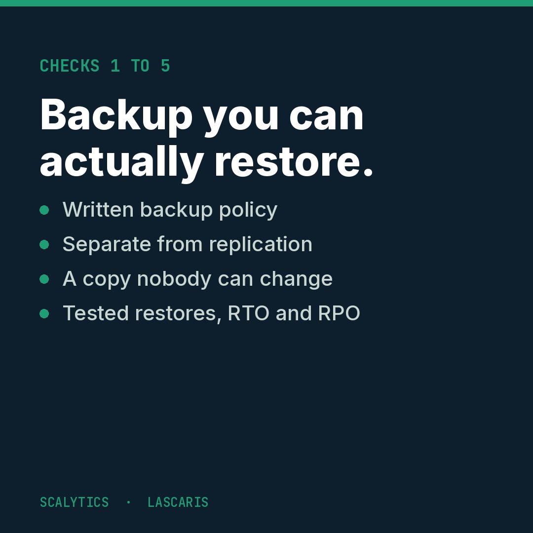 scalyticsAI's tweet photo. DORA tip: Article 12 asks for backups production can't change, segregation, and tested restores.

Check one thing today: can your production credentials reach your Kafka backup? If yes, it fails segregation.

https://t.co/RMSKNSbHXN https://t.co/vNiCL8vYiN
