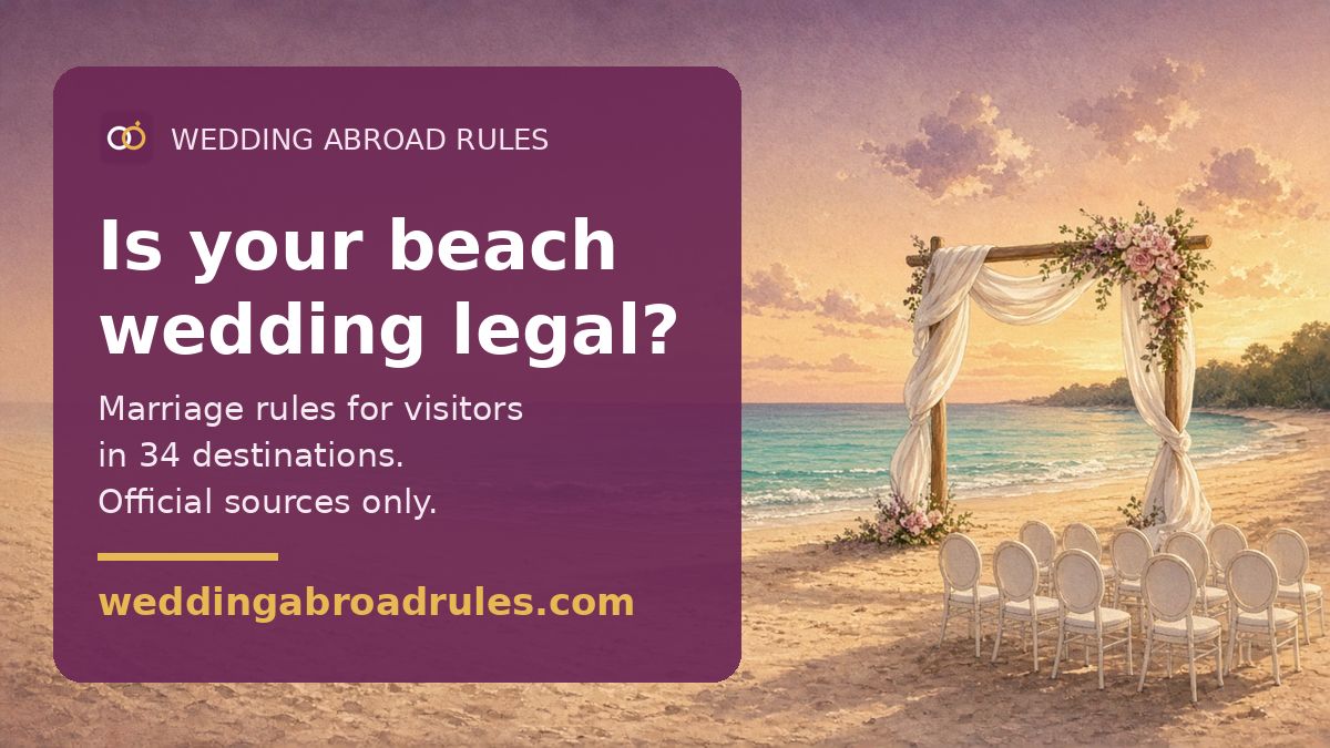 ChuckZeroToOne's tweet photo. Your beach wedding might not be legal.

France and Spain need residency. The UK needs a £135 Marriage Visitor visa. Maldives resort weddings are symbolic.

I checked marriage rules for visitors in 34 destinations, official sources only:
https://t.co/cRcpZPGTDo https://t.co/8vNcuIsjOy