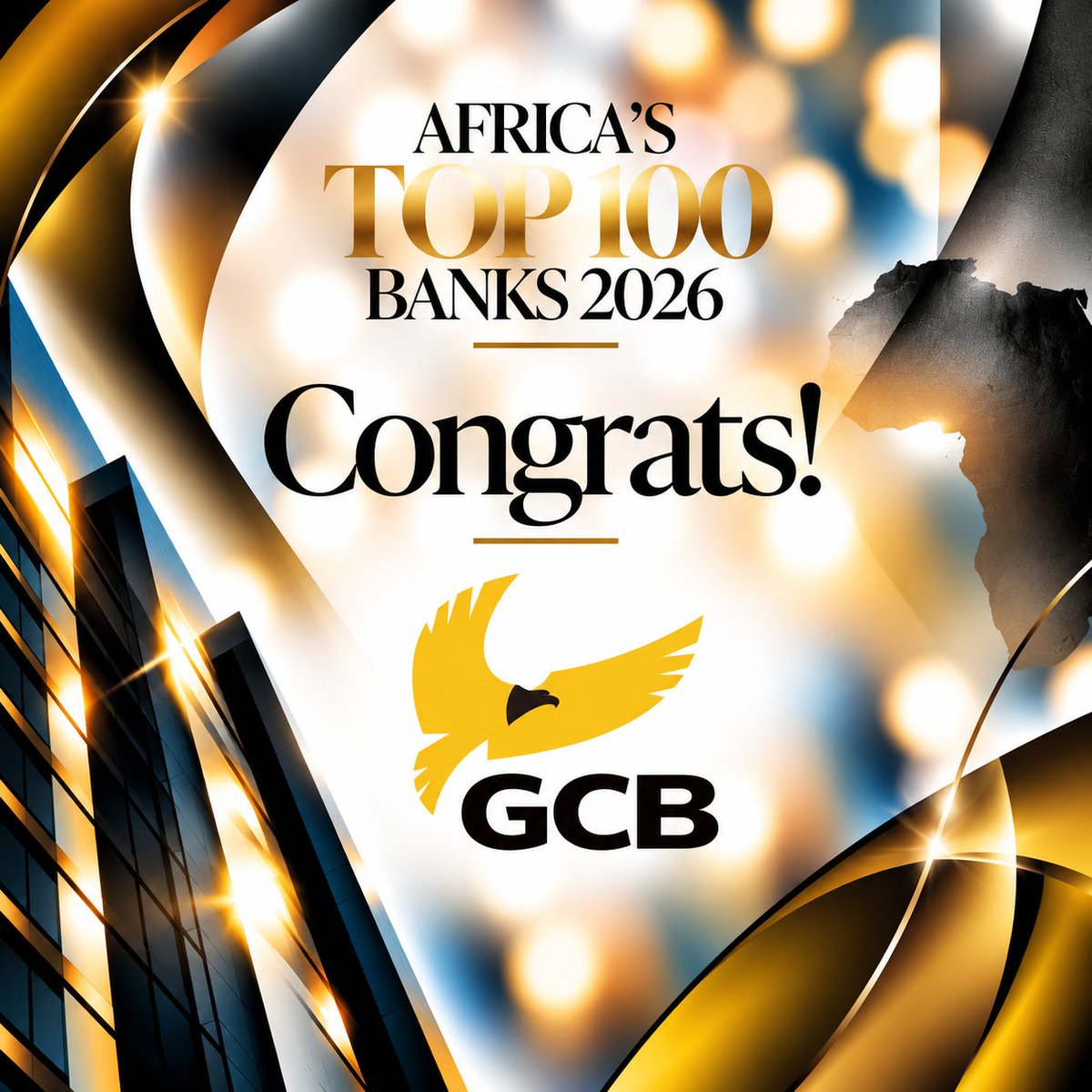 BankerMagazine's tweet photo. A fresh name in Africa’s Top 100! 🇬🇭

Ghana’s GCB Bank enters the 2026 ranking at 56th place.

What does this debut mean for the bank?

🔗 Discover the full ranking: https://t.co/68FHVKhhaq

@GCBBankPLC https://t.co/erCnWI9GvX