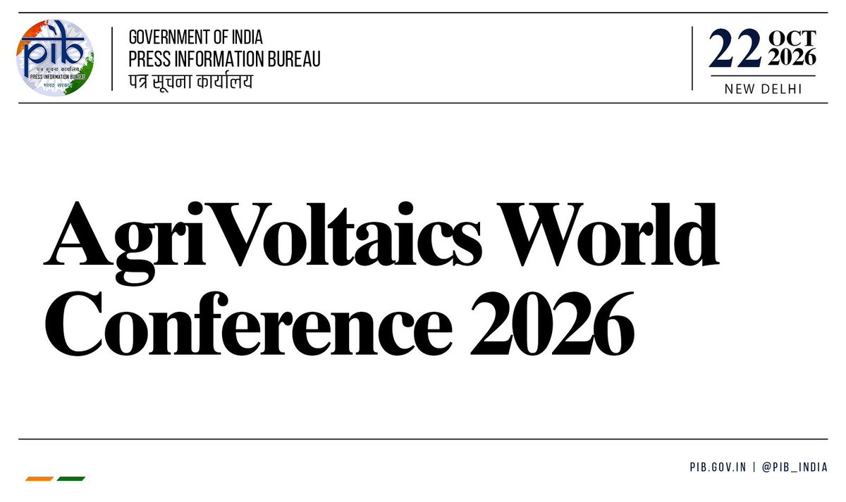PIB_India's tweet photo. AgriVoltaics World Conference 2026

➡️ Day 2 highlighted State Leadership, Next-Gen Technology, and Blended Finance Mechanisms

➡️ A dedicated ministerial track, co-organised by the International Institute for Sustainable Development (IISD) and the Council on Energy, Environment and Water (CEEW), brought together State Ministers of Energy and Agriculture from Odisha, Madhya Pradesh, Uttar Pradesh, Rajasthan, and Bihar to present state-level approaches for accelerating agrivoltaic deployment

➡️ The session served as a platform for states to showcase investment opportunities, highlighting innovative land-use models, state-level tariff incentives, and adaptation of the PM-KUSUM scheme to local agricultural conditions and crop profiles

Read here: https://t.co/UJUGBS0rXk 

@mnreindia #AgriVoltaics #AgriVoltaicsWorldConference2026