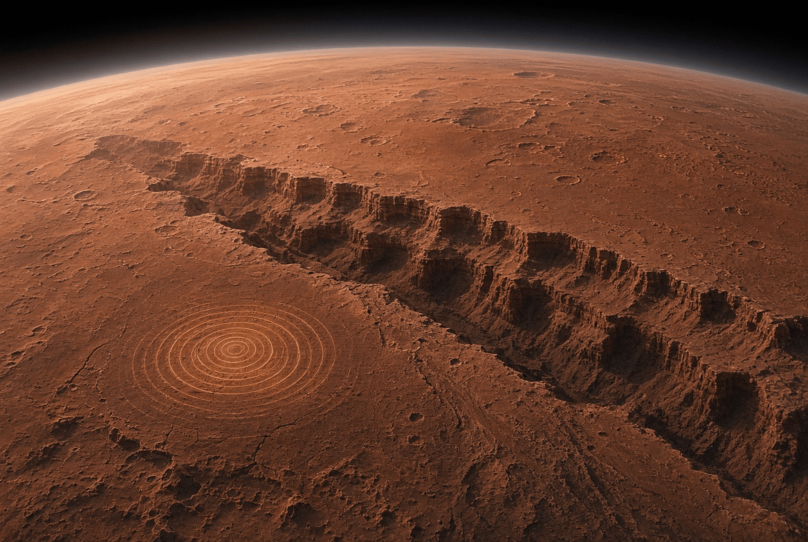 konstructivizm's tweet photo. Mars’s Giant Canyon Is Still Alive

Billions of years after it tore open, the solar system’s largest canyon system is still shifting.

Scientists analyzing data from NASA’s InSight lander have found direct seismic evidence that a marsquake originated deep beneath Valles Marineris. The event, recorded on August 25, 2021, and labeled S0976a, was caused by rocks sliding sideways past one another along a steep fault roughly 20 to 40 kilometers (12 to 25 miles) below the surface.

Valles Marineris stretches nearly 3,900 kilometers (2,400 miles) long, up to 600 kilometers (370 miles) wide, and more than 9 kilometers (5.6 miles) deep—nearly nine times longer, more than 20 times wider, and about five times deeper than the Grand Canyon at their greatest dimensions. Unlike Earth’s Grand Canyon, it was not carved primarily by a river. It formed as the Martian crust stretched and cracked during the rise of the massive Tharsis volcanic region.

Mars lacks Earth’s moving tectonic plates. Its crust behaves more like a single, slowly cooling shell. Yet the new analysis shows that ancient faults created during the canyon’s formation can still rupture under modern stresses from planetary cooling, the weight of nearby Tharsis, and the canyon itself.

Researchers ruled out alternative explanations such as meteoroid impacts or landslides. The seismic waves matched a strike-slip motion, and post-event orbital images showed no fresh impact crater or major new landslide. Multiple lines of evidence point to the same conclusion: the faults are not just a fossil landscape. They remain capable of generating marsquakes today.

“Valles Marineris is one of the most spectacular geological structures anywhere in the solar system, but until now we didn’t know for certain that its faults are still active,” said lead author Jung-Hun Song of Imperial College London. “This is not just a ‘dead’ fossil landscape… Our study opens up exciting possibilities for discovering ongoing seismic activity on other planetary bodies that we might otherwise consider geologically inactive.”

The finding adds Valles Marineris to a small set of regions—alongside Cerberus Fossae and southern Elysium Planitia—where InSight revealed active faulting on present-day Mars. Even though the mission ended in 2022, its data continue to reveal that the Red Planet is more dynamic than long assumed.

Research by scientists at Columbia University and Imperial College London, published in Nature Communications.  
Credit for the original reporting: State of the Planet / Columbia Climate School.