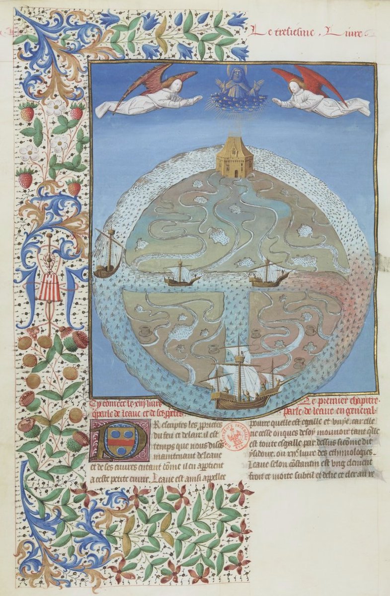 PublicDomainRev's tweet photo. Illuminations by Evrard d'Espinque for a circa 1480 French translation of Bartholomaeus Anglicus' 13th-century De Proprietatibus Rerum. More marvellous maps from the manuscript here: https://t.co/d4hoiYJRHs https://t.co/VqZtipwX5K