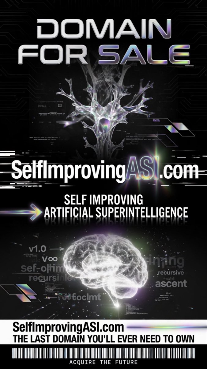 Viach_Q's tweet photo. SelfimprovingASI .com + SelfimprovingSI .com

Self-Improving Artificial Superintelligence 
+
Self-Improving Superintelligence

#SelfImprovingSuperintelligence
#SelfImprovingArtificialSuperintelligence 
#Superintelligence #ASI #SI #DomainsForSale #Domain #Selfimproving https://t.co/cpPV7eKAMf