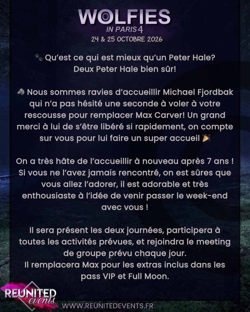 Reunited_Events's tweet photo. #WIP4 🐾 Qu’est ce qui est mieux qu’un Peter Hale? Deux Peter Hale bien sûr! 
🐺 Nous sommes ravies d’accueillir Michael Fjordbak pour Wolfies in Paris 4 !

// 🐾 What’s better than one Peter Hale? Two Peter Hale, of course!
🐺 We are thrilled to welcome Michael Fjordbak! https://t.co/WiXxkJziog