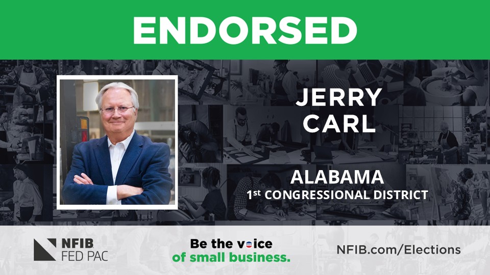 NFIB's tweet photo. We're proud to announce #NFIB FedPAC's endorsement of @CarlForAlabama for election to Alabama's 1st Congressional District. #endorsement #smallbiz #Alabama

https://t.co/o2vCG9BlNZ https://t.co/fvz33mdL4A