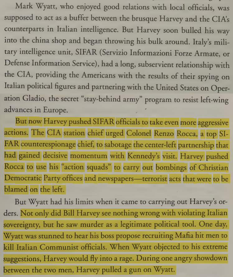 toxictiramisu's tweet photo. SIFAR, the Italian intel w/ P2 Masonic Lodge members, was set up by the CIA for Gladio ops &amp; directed by CIA Bill Harvey to carry out false-flag bombings &amp; political murders against left-wing politicians. Harvey was in Dallas in Nov. 1963 &amp; was a suspect in the JFK assassination. https://t.co/tiBwKAtuS0