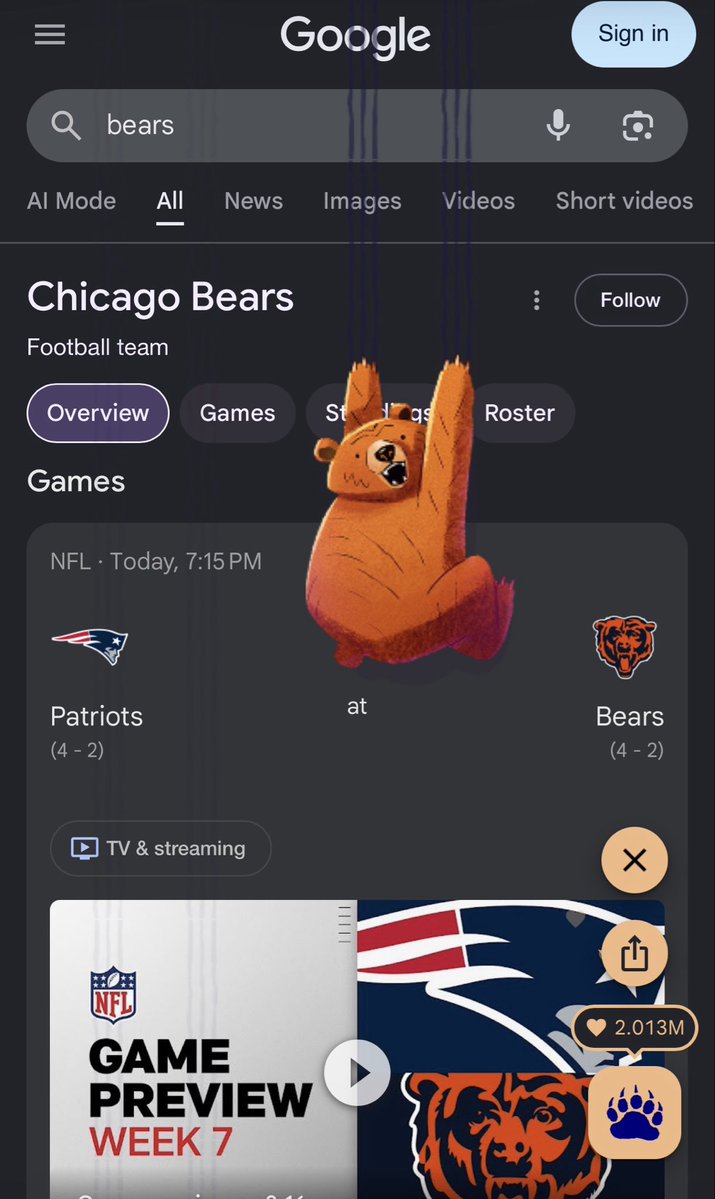 CryptoSkillit's tweet photo. @creamsleeve Whoa, when you search bears on Google you can click this claw at the bottom and a bear slides down the screen. https://t.co/8k2GwiHGY3