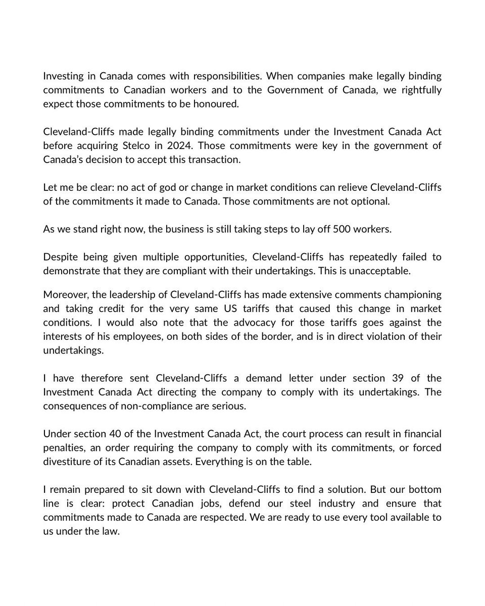 melaniejoly's tweet photo. Here is my statement on Stelco: https://t.co/OSZ0q4FAZJ