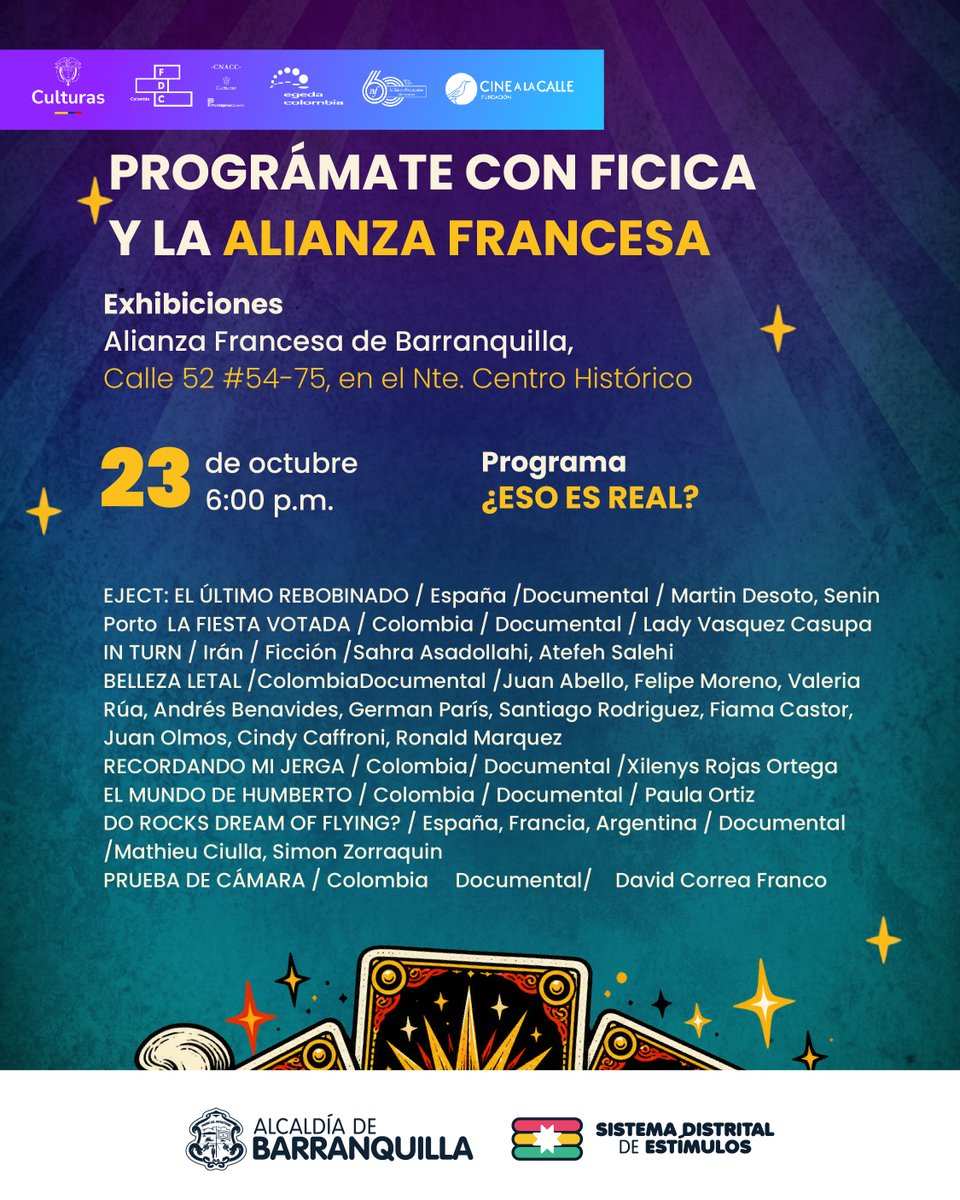 AFBarranquilla's tweet photo. 🔮 ¡La magia de #FICICA26 dice presente en @afbarranquilla !

Conoce las proyecciones disponibles en nuestras instalaciones para este 22 y 23 de Octubre.

 ¡Te esperamos! https://t.co/WZFss4lwJ3