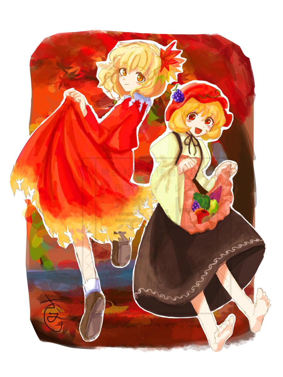 meowmeow8810's tweet photo. 私たちの季節🍁🍠
 #東方Project  #イラスト
 #秋姉妹 https://t.co/VnNyrHVknZ