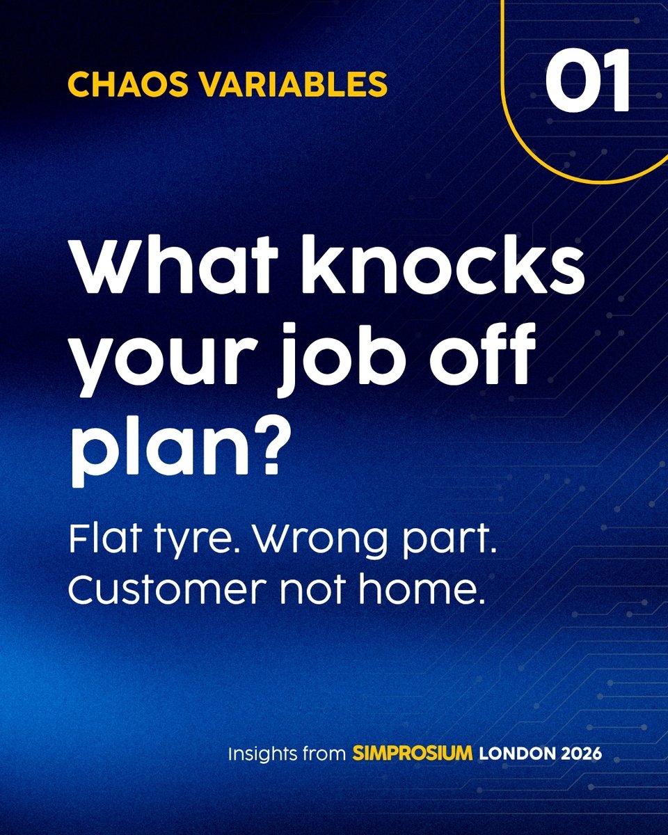 simprosoftware's tweet photo. Chaos variable (n.): anything that knocks a job off its plan. A flat tyre. The wrong part. An invoice that sits for a week.
You can’t stop them, but you can see them sooner.
https://t.co/NEqvihgpVL https://t.co/lItAIY9oz9