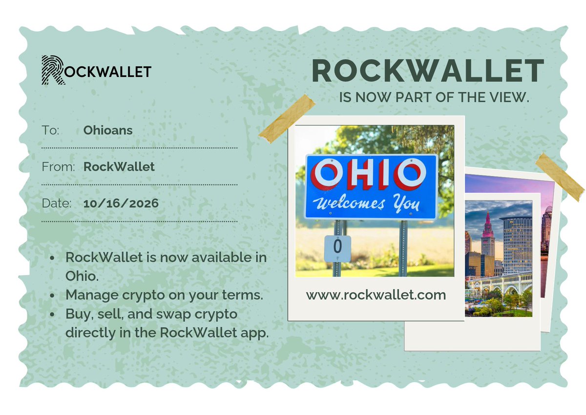 rockwallet's tweet photo. 🏛️ Ohio, you’re live. RockWallet is now available across the State, delivering a crypto wallet built for seamless access to your favorite cryptos.

🫵 Full control
📲 Mobile-first experience
🔑 Easy access to your crypto

Ready when you are.
More details here: https://t.co/zmddUg4e5G