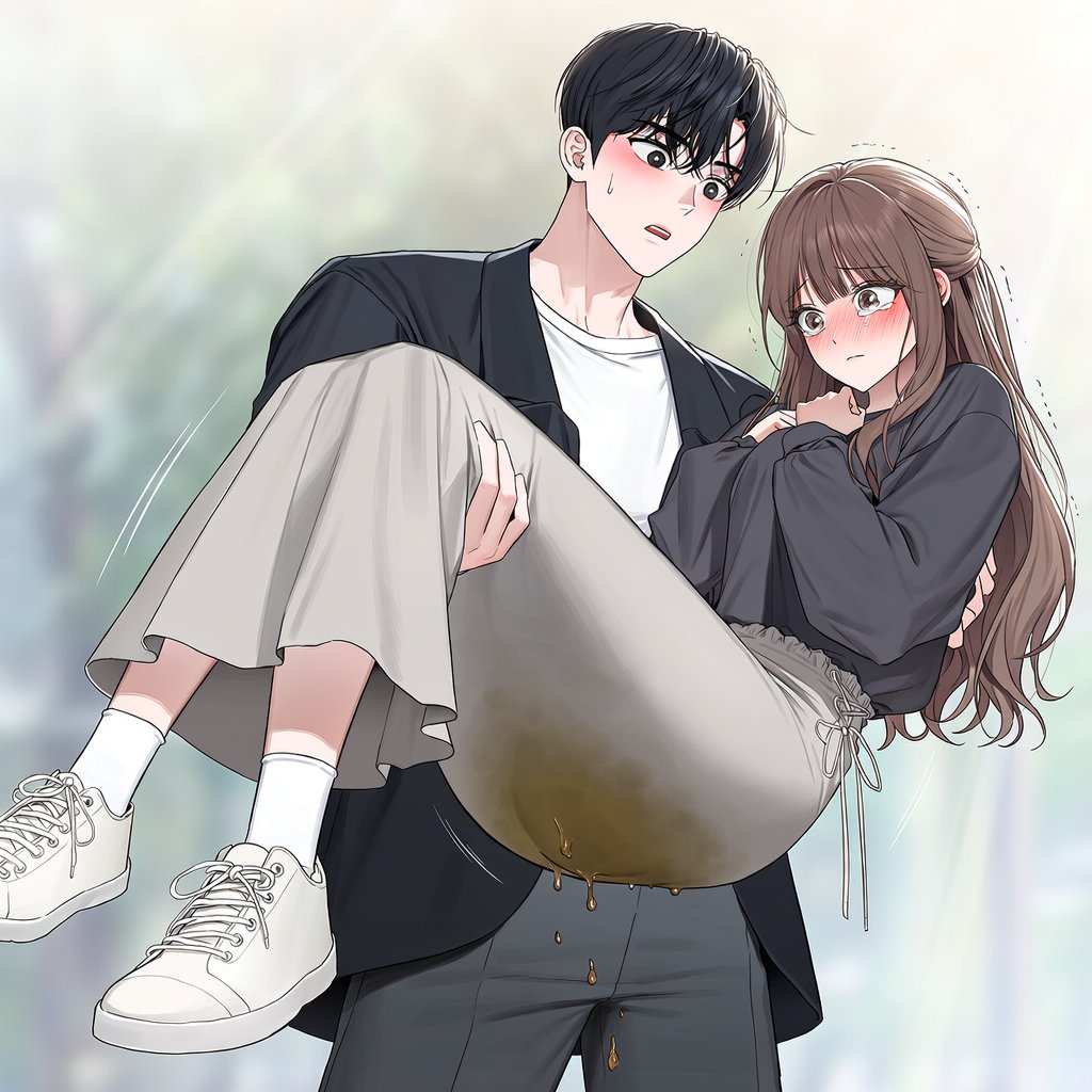 nure_machi_'s tweet photo. トイレが限界すぎて自力で歩けなくなった 彼女を男性がお姫様抱っこで運んでいる途中で……

#AIイラスト #着衣脱糞 https://t.co/VrU9B8HnF6