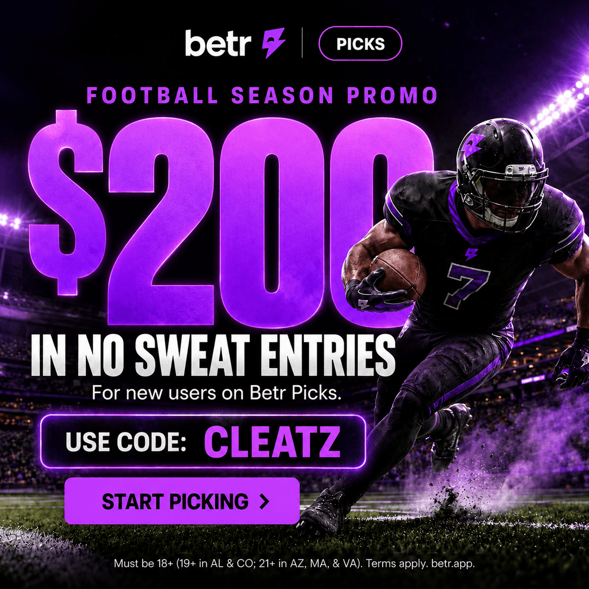 cleatzdata's tweet photo. Free pick for TNF: Drake Maye OVER 0.5 passing yards.

New to Betr Picks? Use code CLEATZ for up to $200 in No Sweat Entries.

Pats or Bears tonight? 👇
https://t.co/MN1jVzgh9d
#ad 18+ (19+ AL/CO, 21+ AZ/MA/VA). Terms apply. 1-800-522-4700 https://t.co/WP4UBhSS5q