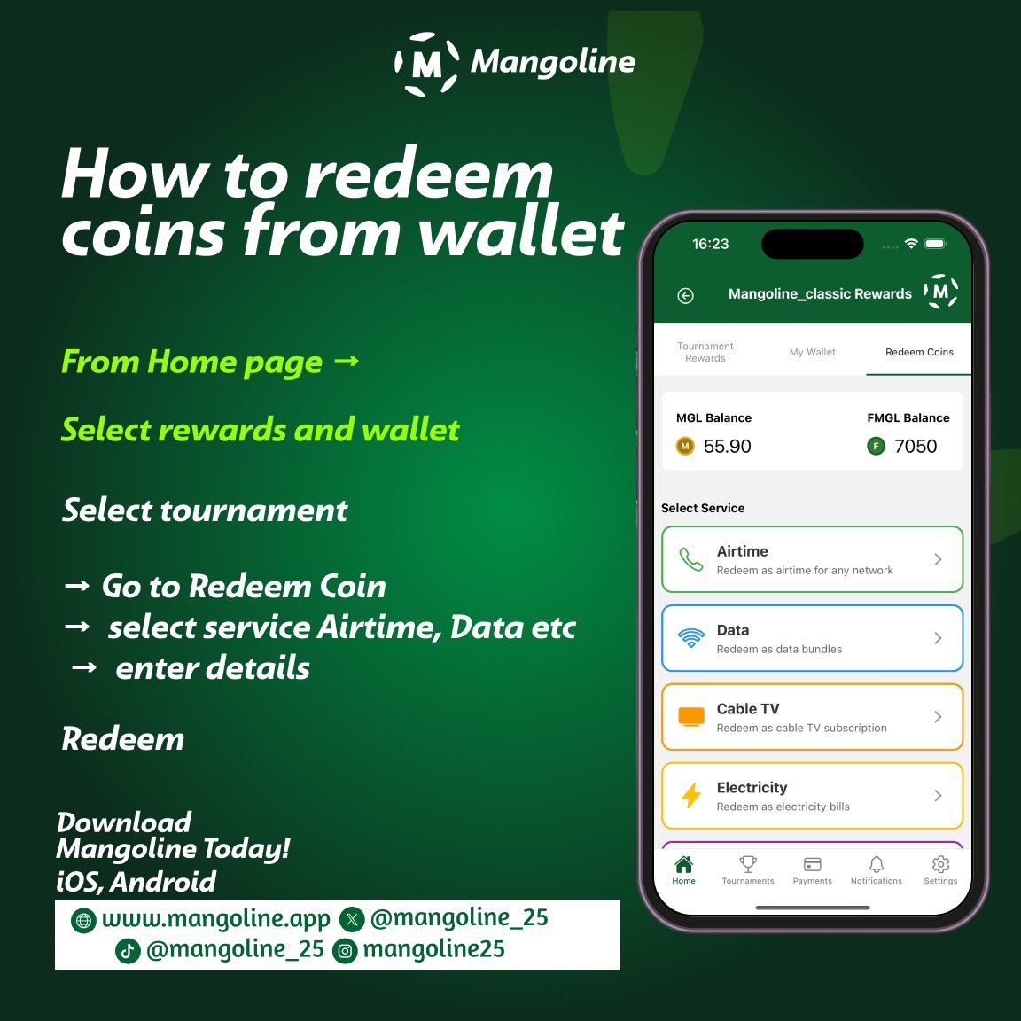 Mangoline_FF's tweet photo. 🧾How to Claim & Redeem Your Rewards on Mangoline 🏆💰

Winning on Mangoline is only half the fun. Here’s how to actually get your rewards into your hands

Turn your FPL points into real rewards,  airtime, data, electricity, cable, and cash. No extra picks needed, just play and claim.

📲 Download Mangoline Today (iOS & Android)
🔗 https://t.co/gIVKcAJKyN