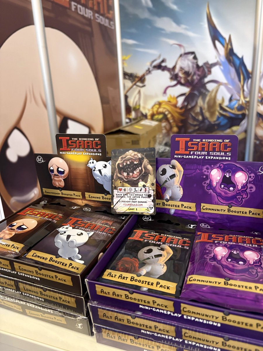 TheMaestroTeam's tweet photo. We're at Essen Spiel with The Binding of Isaac: Four Souls Booster Packs for sale, promo cards, and more!

There are also some special guests from @edmundmcmillen's GOTY nominee Mewgenics 😻

Stop by Booth 3A.200 to demo games, grab promos, &amp; buy some Four Souls after you try it! https://t.co/5DBFYDUNmX