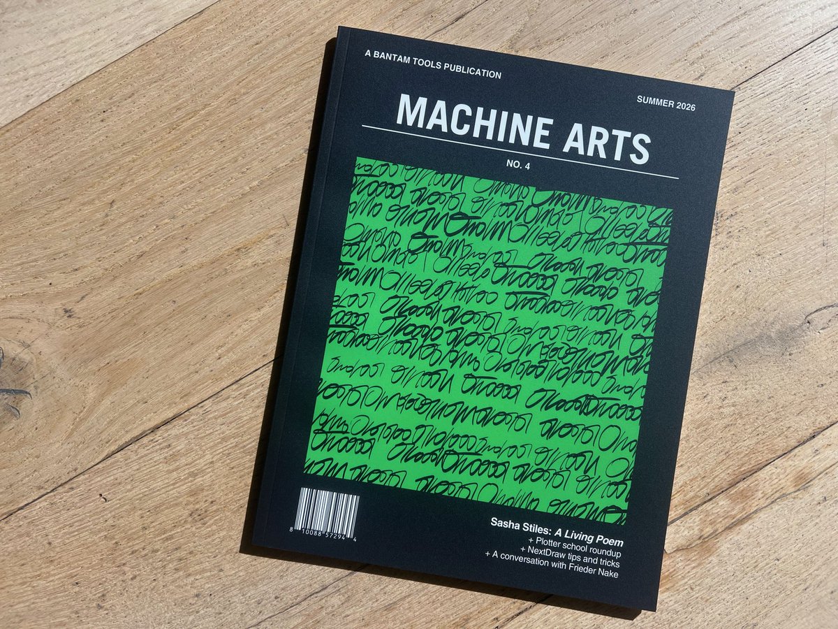 bantamtools's tweet photo. Machine Arts Magazine No. 4 is here!

Inside: @sashastiles on poetry and AI, Frieder Nake in conversation with Wolf Lieser @DAMDigitalArt , and the hidden puzzles in @larvalabs Autoglyphs and @MeebitsNFTs . 

Get your copy at https://t.co/xzN6DHxr6E https://t.co/MSVRYdq4qn