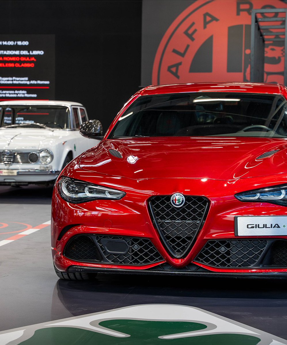 alfa_romeo's tweet photo. Auto e Moto d’Epoca Bologna: the Brand unveils “Alfa Romeo Giulia - Timeless Classic”, a book tracing the evolution of a true automotive icon. In the spotlight, the Giulia TI Super and the Giulia Quadrifoglio Super Sport. 

Join us in Hall 32, until 25 October. 
#AlfaRomeo #amde2026