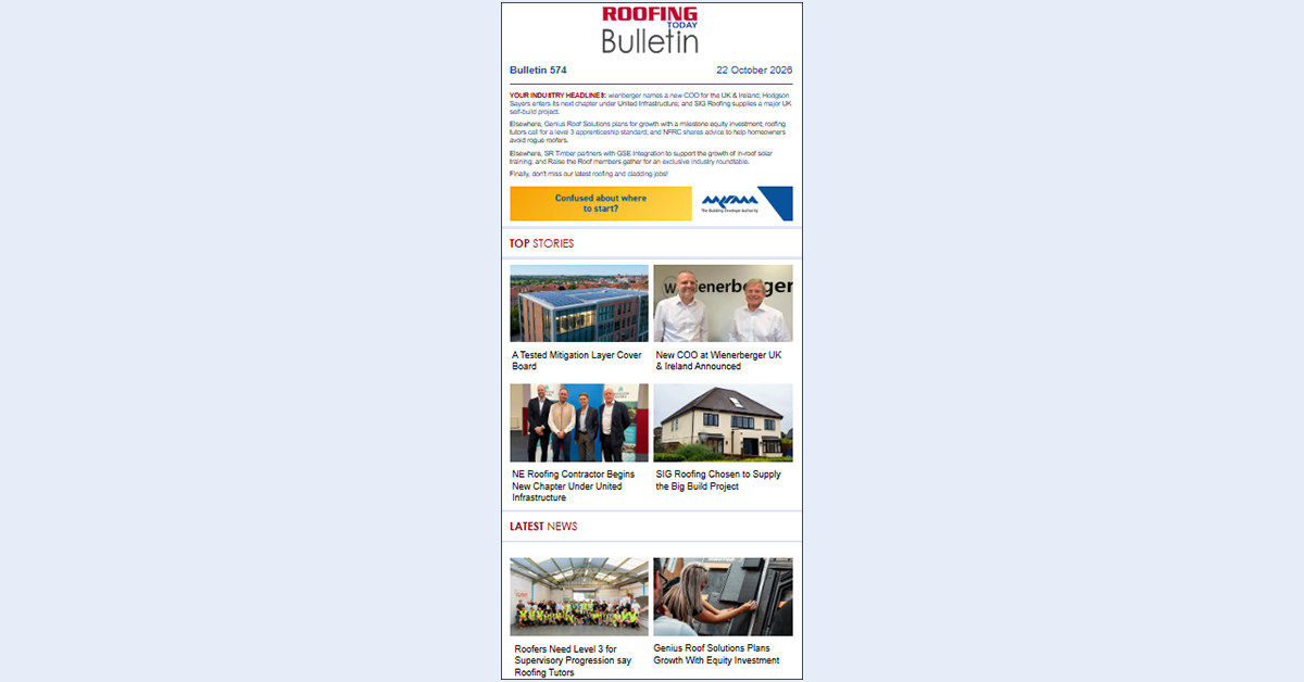 RoofingToday's tweet photo. 📢 OUT NOW! 📰 Bulletin 574: https://t.co/g90wiQP71Y new COO for @wienerbergeruk; @HodgsonSayers enters next chapter under #UnitedInfrastructure; @SIGRoofing supplies major UK self-build project; Raise the Roof exclusive industry roundtable; latest #roofing & #cladding jobs! 👇 https://t.co/7HwBU5KdyG