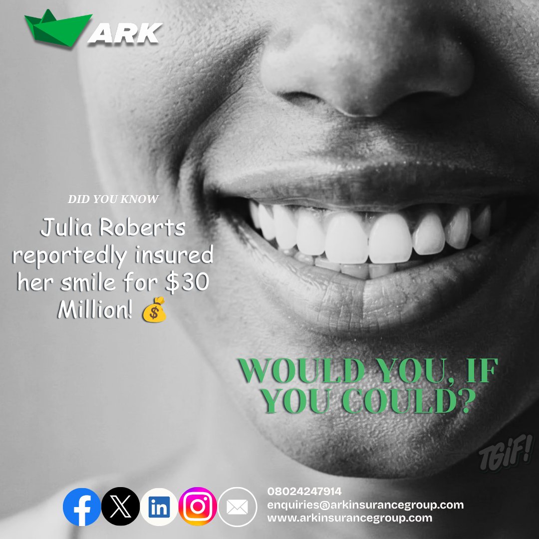 Ark_Insurance's tweet photo. Her smile was reportedly worth $30 Million. So, here's a quick question - What's the most valuable thing in your life that's worth protecting?
https://t.co/ZQIdvdoEh2

#TGIF #DidYouKnow #InsuranceFacts  #ProtectWhatMatters #InsuranceAwareness #RiskManagement #MotorInsurance https://t.co/0w9CuVNjCE