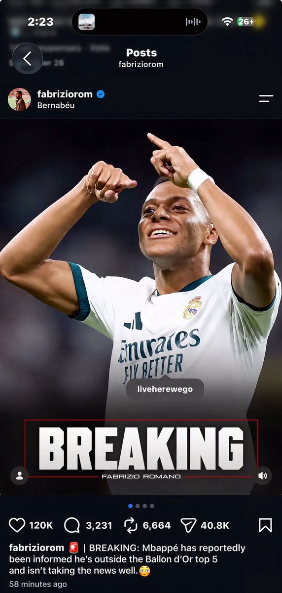 Vfynn_'s tweet photo. 🚨| BREAKING: Mbappé has reportedly been informed he’s outside the Ballon d’Or top 5 and isn’t taking the news well. 

Confirmed by fabrizio on IG https://t.co/HmMuC34JAL