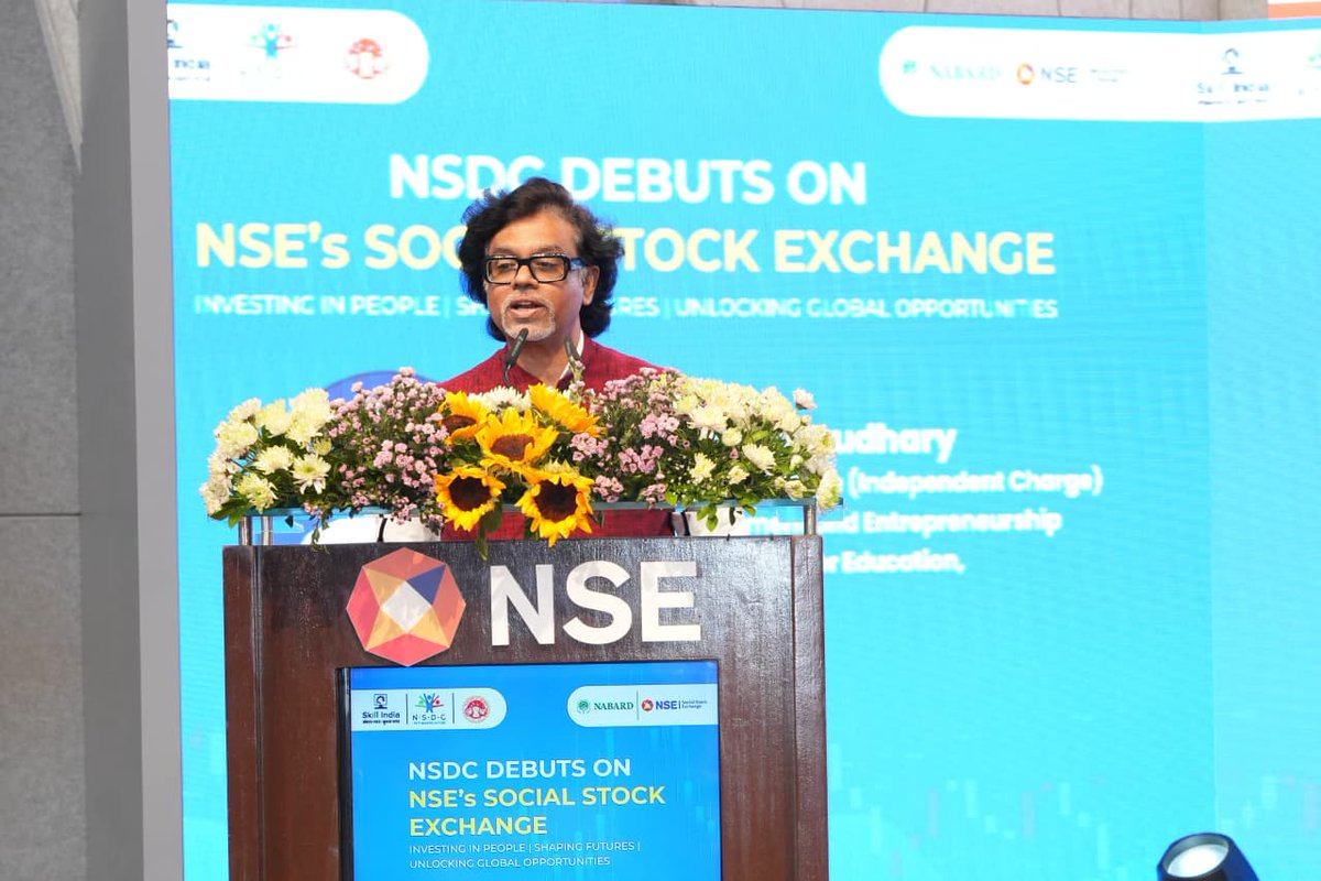 NSEIndia's tweet photo. Congratulations to National Skill Development Corporation on getting its project listed on NSE’s Social Stock Exchange (NSE-SSE)

NSDC has successfully raised ₹4 crore through NSE-SSE’s Zero Coupon Zero Principal instrument, advancing their commitment to creating international employment pathways for India's youth. The total project outlay of ₹11.25 crore initiative is aimed to equip 600 youth with language skills and international placement support. This is the first blended-finance project which has received support from MP Government as outcome-based funding and beneficiary contribution along with ZCZP instrument of NSE-SSE. With NABARD's support, this initiative underscores the power of collaborative/ blended financing in creating meaningful skilling opportunities and connecting India's youth with global workforce demands. 

The ceremony was graced by Shri Jayant Chaudhary ji, Hon’ble Minister of State for Skill Development and Entrepreneurship and Minister of State for Education, Government of India; Smt Krishna Gaur, Hon’ble Minister of State for Backward Classes and Minorities Welfare, Government of Madhya Pradesh; Shri Mangal Prabhat Lodha ji – Cabinet Minister for Skill Development & Entrepreneurship, Govt. of Maharashtra; Dr. Shaji Krishnan V ji, Chairman, NABARD among other key dignitaries.

#NSEIndia #NSESSE #listing #IPO #NationalSkillDevelopmentCorporation @NSDCIndia  @jayantrld  @NABARDOnline  @ShajiKV  @KrishnaGaurBJP  @MPLodha  @PMOIndia  @mygovindia  @FinMinIndia  @nsitharaman  @NITIAayog  @ashishchauhan