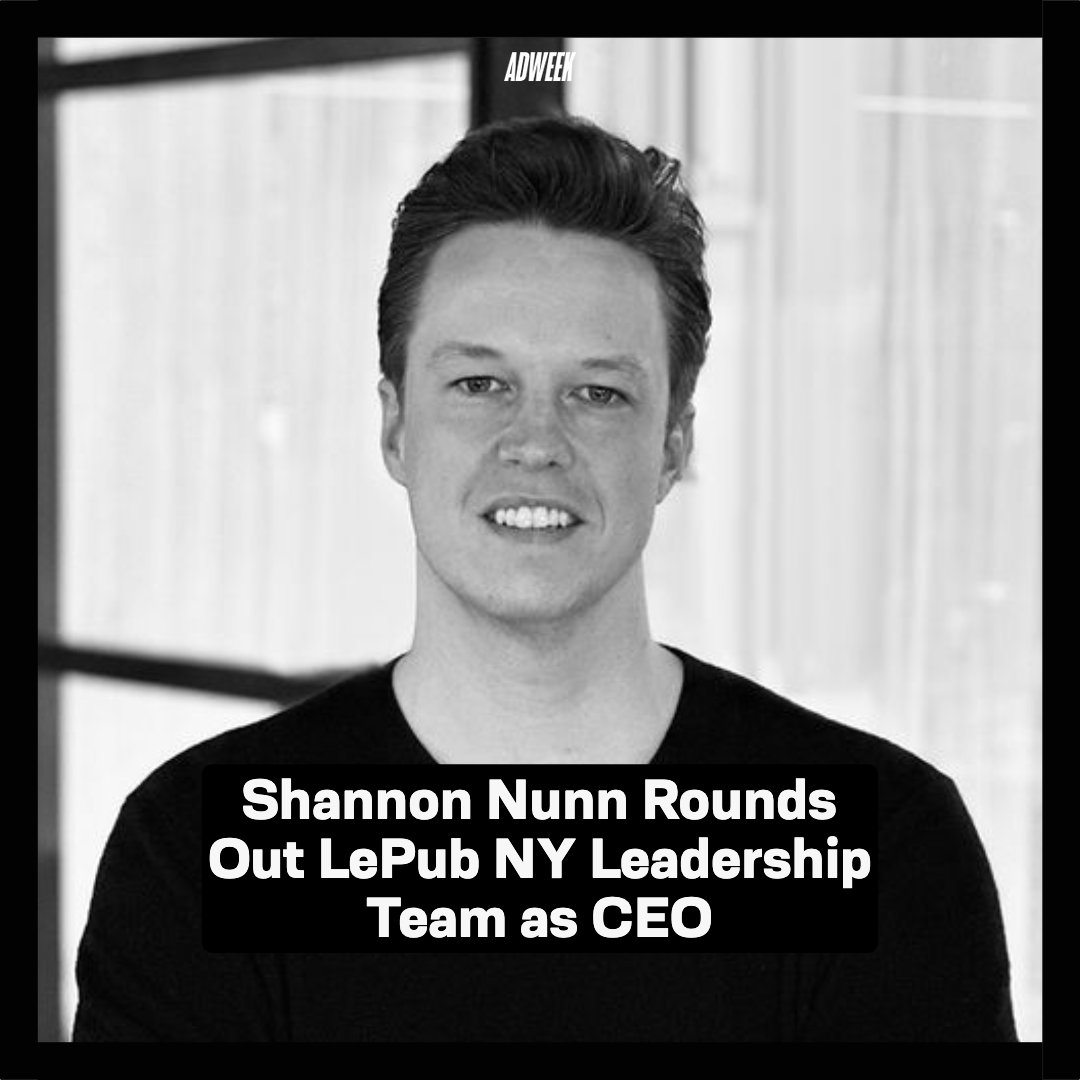 Adweek's tweet photo. .@LePub_worldwide has hired Shannon Nunn to lead its New York office as CEO. He will oversee the LePub’s operations across the US, reporting to Susie Nam, CEO of Publicis Creative US, and Bruno Bertelli, global CEO and CCO of LePub Worldwide.

Read more 👉 https://t.co/aOnAXrVsVj https://t.co/EJyw6DA8TV