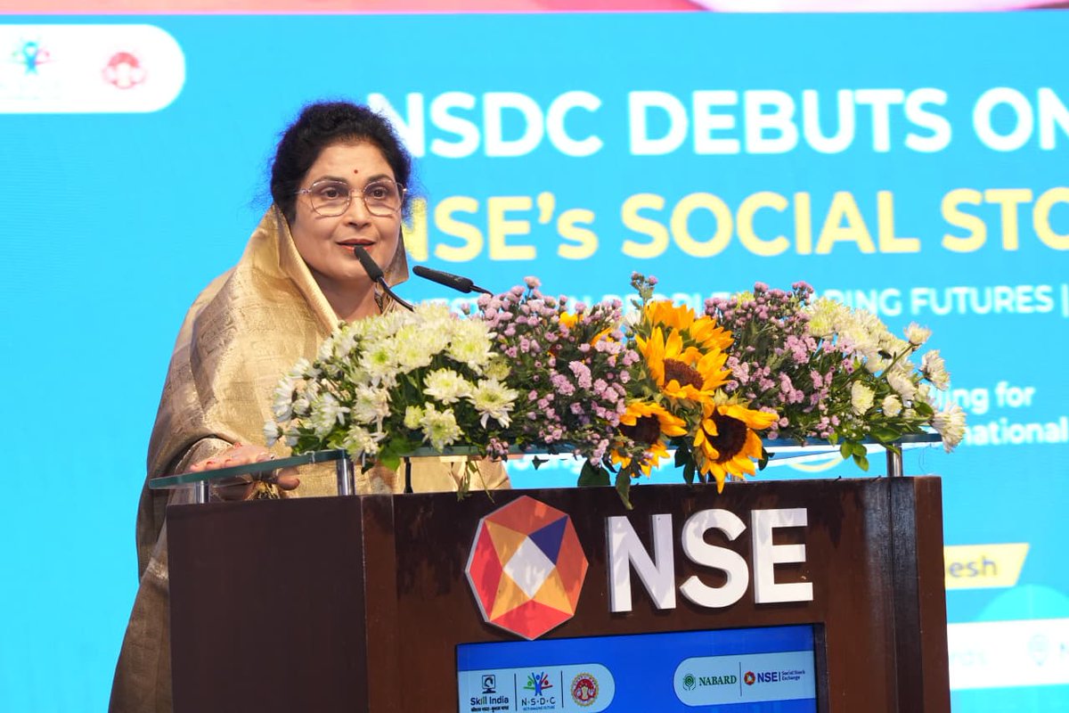 NSEIndia's tweet photo. Congratulations to National Skill Development Corporation on getting its project listed on NSE’s Social Stock Exchange (NSE-SSE)

NSDC has successfully raised ₹4 crore through NSE-SSE’s Zero Coupon Zero Principal instrument, advancing their commitment to creating international employment pathways for India's youth. The total project outlay of ₹11.25 crore initiative is aimed to equip 600 youth with language skills and international placement support. This is the first blended-finance project which has received support from MP Government as outcome-based funding and beneficiary contribution along with ZCZP instrument of NSE-SSE. With NABARD's support, this initiative underscores the power of collaborative/ blended financing in creating meaningful skilling opportunities and connecting India's youth with global workforce demands. 

The ceremony was graced by Shri Jayant Chaudhary ji, Hon’ble Minister of State for Skill Development and Entrepreneurship and Minister of State for Education, Government of India; Smt Krishna Gaur, Hon’ble Minister of State for Backward Classes and Minorities Welfare, Government of Madhya Pradesh; Shri Mangal Prabhat Lodha ji – Cabinet Minister for Skill Development & Entrepreneurship, Govt. of Maharashtra; Dr. Shaji Krishnan V ji, Chairman, NABARD among other key dignitaries.

#NSEIndia #NSESSE #listing #IPO #NationalSkillDevelopmentCorporation @NSDCIndia  @jayantrld  @NABARDOnline  @ShajiKV  @KrishnaGaurBJP  @MPLodha  @PMOIndia  @mygovindia  @FinMinIndia  @nsitharaman  @NITIAayog  @ashishchauhan