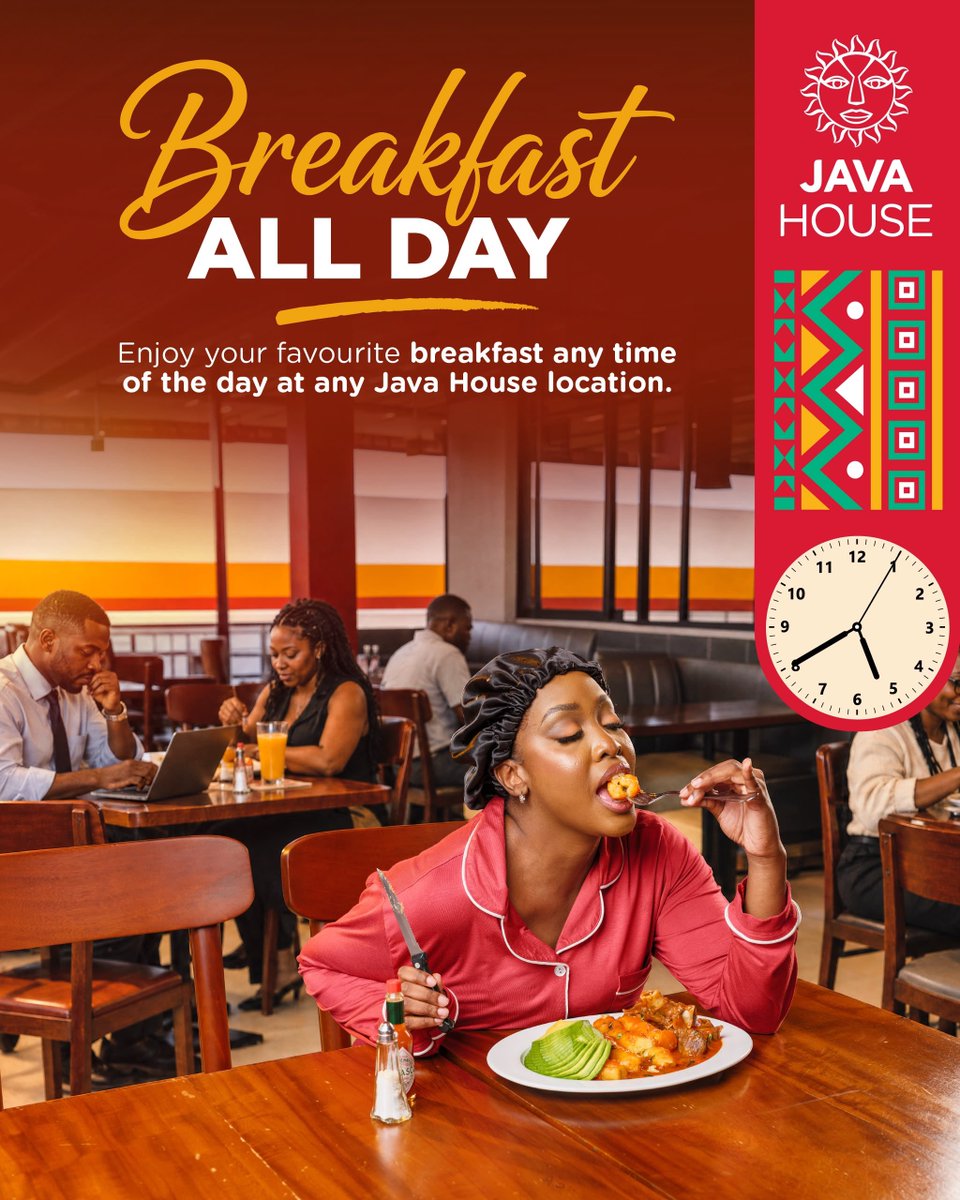 InfluencerUg1's tweet photo. Breakfast at 7 AM? Great. Breakfast at 3 PM in your pajamas? Even better!
Clocks don’t rule your cravings anymore. Enjoy your favorite breakfast meals any time of the day at any Java House location!
#JavaAllDayBreakfast https://t.co/GJkmF8xDXS