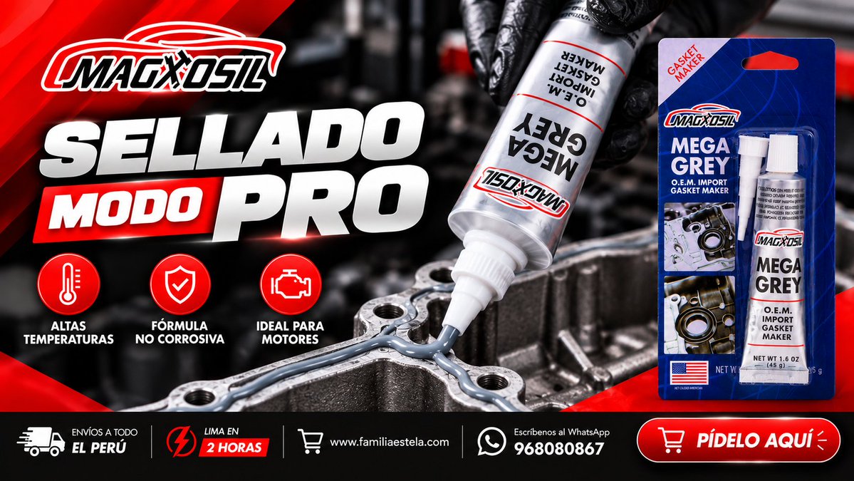 Magxosil's tweet photo. 🔥 SELLADO MODO PRO.

Con las altas temperaturas en tendencia, el mantenimiento también cuenta. MAGXOSIL Mega Grey 45 g: silicona RTV gris, no corrosiva y segura para sensores. 🔧🚗

#MegaGrey #Magxosil #SiliconaRTV #MecánicaAutomotriz https://t.co/0KdLSEF7QN