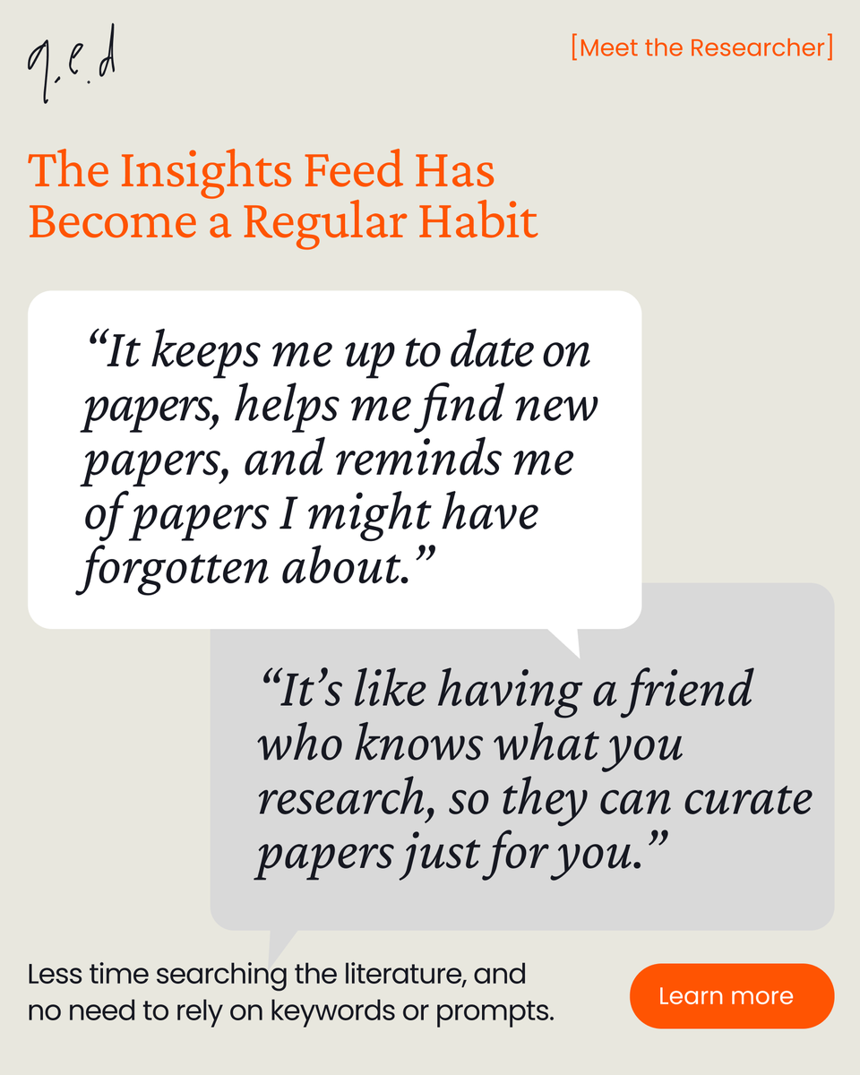 qedScience's tweet photo. What if the most relevant paper for your research is one you'd never think to search for?

Dr Andrew Baker (University of Cambridge) uses QED’s Insights Feed to discover papers and preprints he might otherwise miss.

See how it fits into his research routine 👇 https://t.co/pRyBnCkTdE