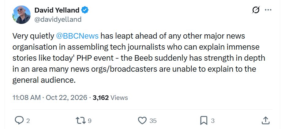 DamCou's tweet photo. The BBC's "strength in depth" means that its "Cyber Correspondent" has never heard of a language that runs half the websites on the Internet. https://t.co/GgVfgODHgd