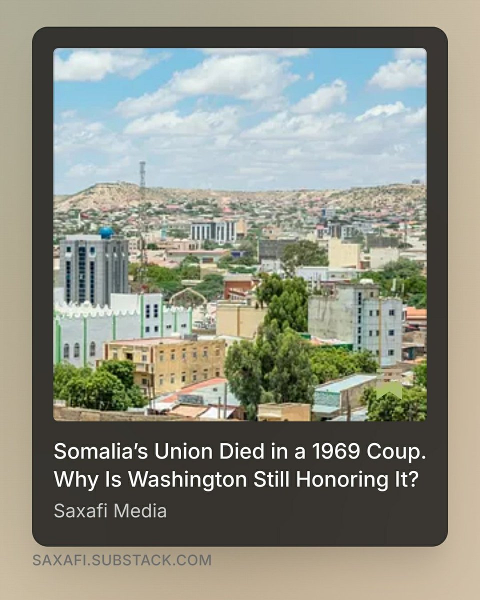 Saxafi's tweet photo. “What #legal &amp; #political foundation now sustains” #Somalia’s union with #Somaliland? Lawyer &amp; policy analyst @MadeySiyad argues that the disputed #1960Union, #SiadBarre’s #1969Coup &amp; SL’s decades of self-government demand a fresh #USPolicy review. https://t.co/GZjZArKQNf https://t.co/VZy7JTGLxH