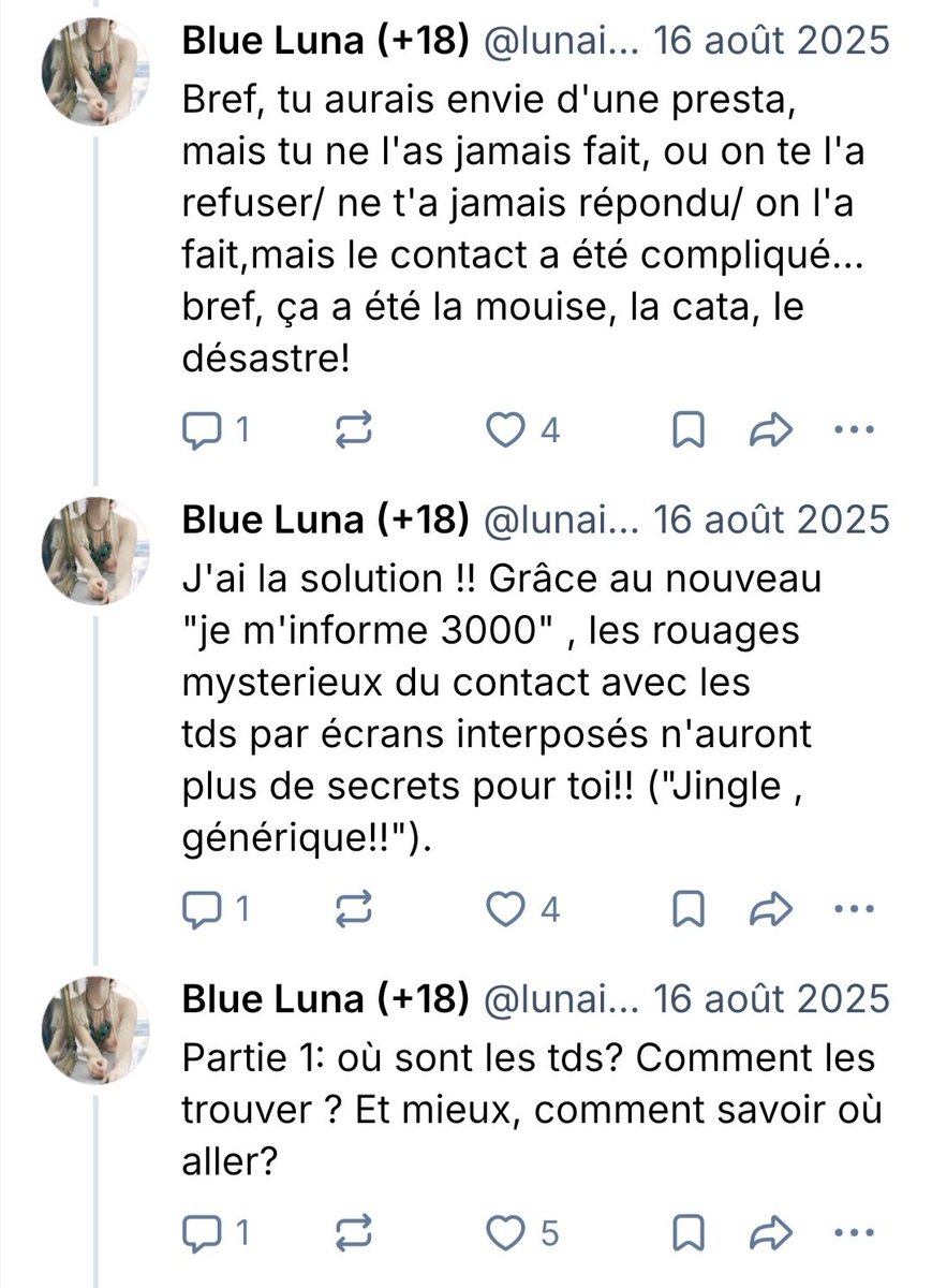 LunaInLightBlue's tweet photo. Je l'avais promis, le voici, le voilà : le guide sur comment contacter un.e TDS en ligne 😊

Je l'avais posté sur Bluesky, ça a été un travail immense, ça m'a pris énormément de temps. 
J'ai dû faire les captures d'écrans pour contrer la limitation de caractères écrits 😅
Enjoy ! https://t.co/N8Fczua7wm
