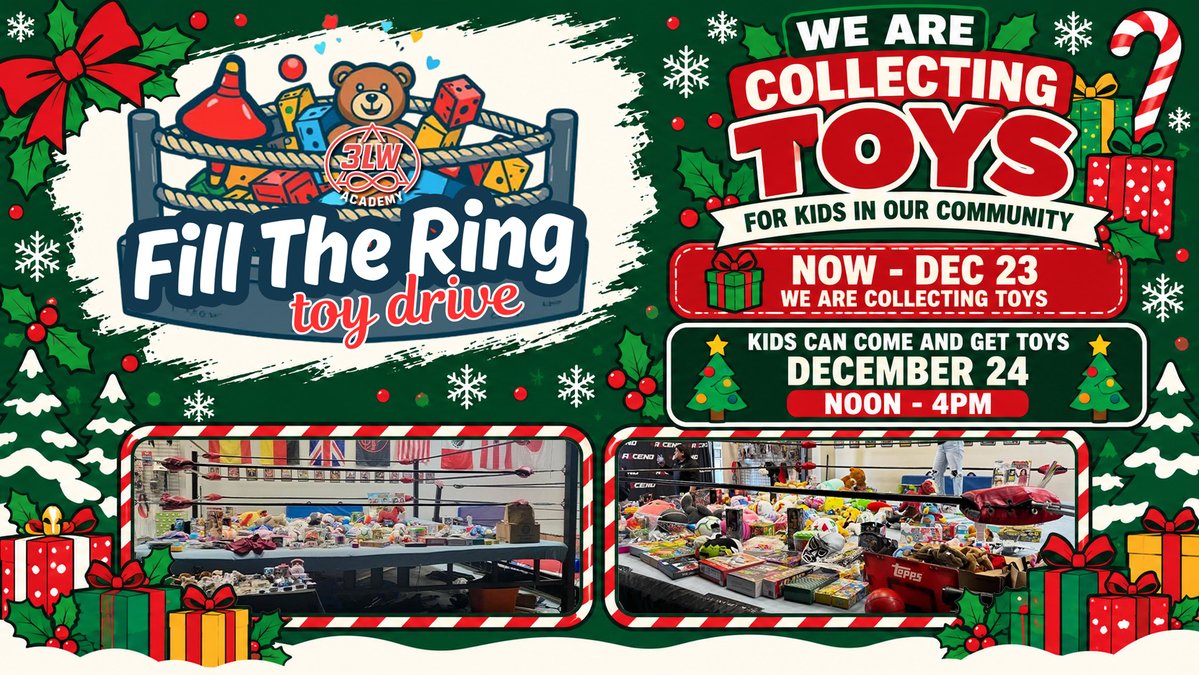 3Legacies's tweet photo. The 3LW Academy will host its 2nd Annual Fill the Ring Toy Drive on December 24. 
We are collecting toys between now and Dec 23. Toys can be donated at all 3LW events as well as at the 3LW Academy
Together we can help the kids of our community have a great holiday season https://t.co/KKMgAFpe7Q