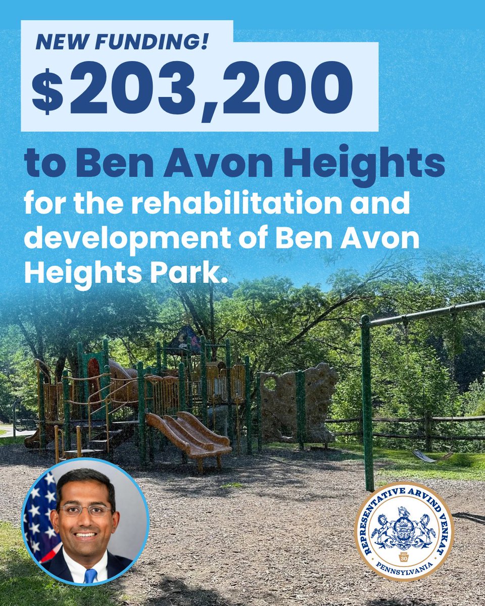 RepVenkat's tweet photo. Proud to announce with Senator Robinson that @BAHBorough will be receiving $203,200 in state grant funding through the @DCNRnews for improvements to their local park. I will continue to work with bipartisan colleagues to advocate for state support of our community. https://t.co/x2bxgKiPYs