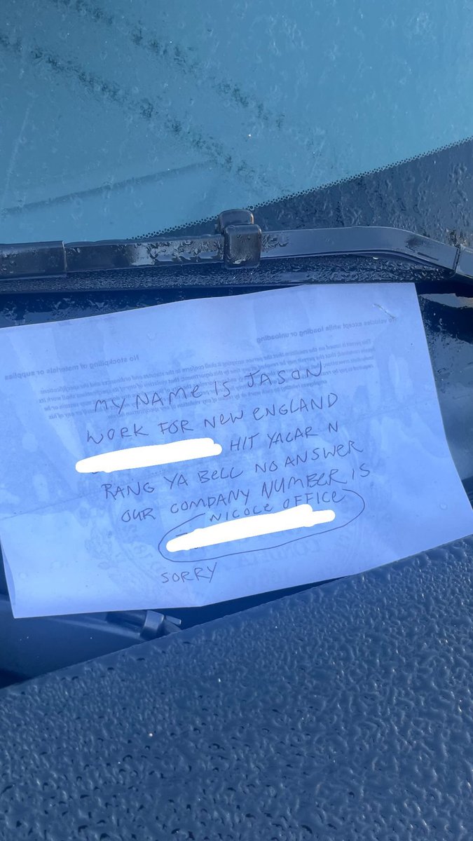 OnlyInBOS's tweet photo. Someone hit my car this morning but at least they left me a note... https://t.co/XMP6syXJy9