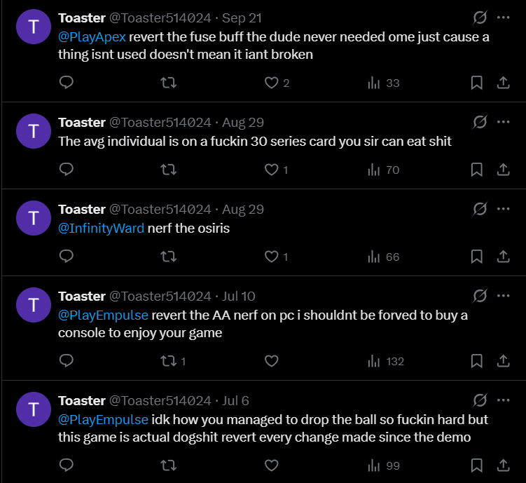 ImpracticalDev's tweet photo. @Toaster514024 @WARDOGS Your all posts are literally crying like a little bitch to nerf or buff stuff in games. https://t.co/RRSO08KhZk