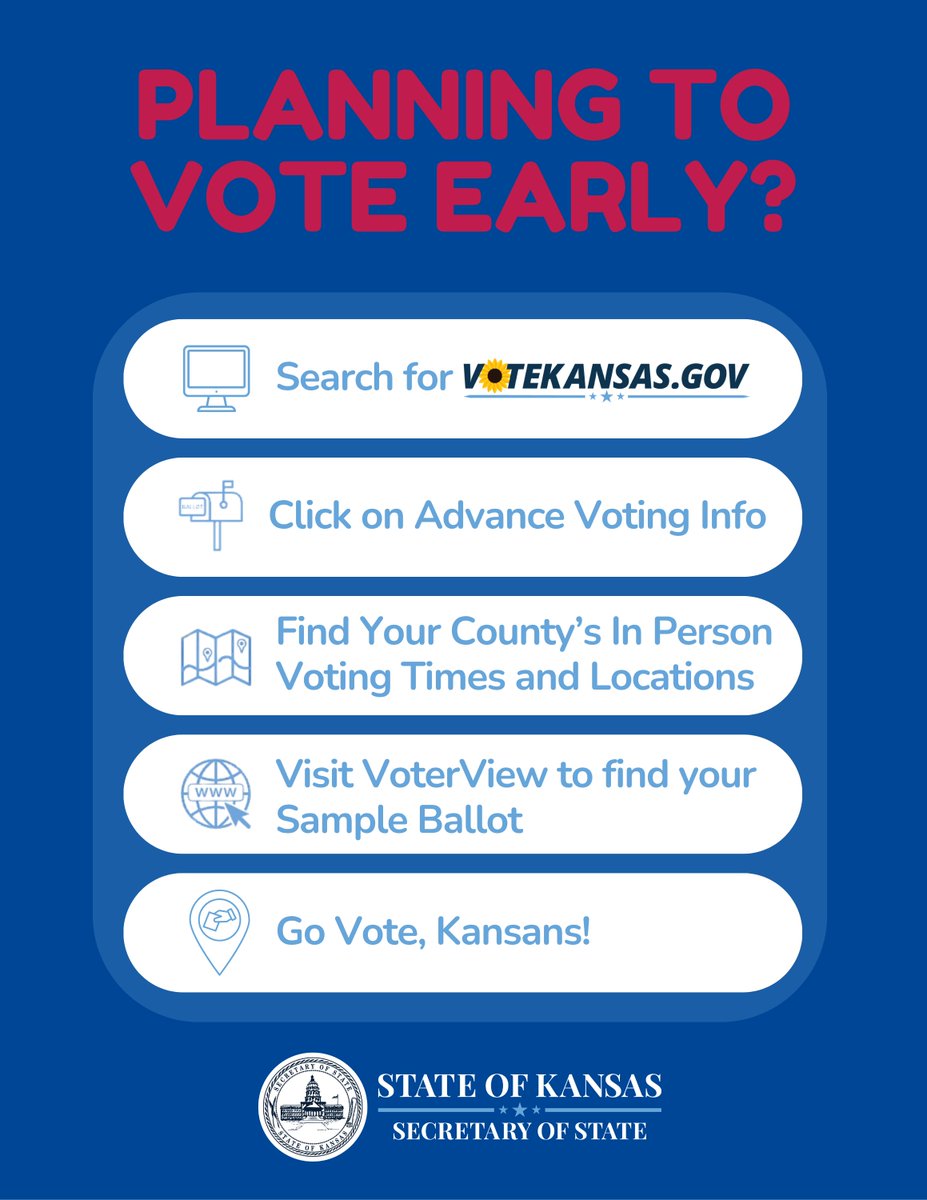 KansasSOS's tweet photo. Advance Voting Information ➡️https://t.co/crzgiLp7Es

VoterView ➡️ https://t.co/mZ6ozYkWCz

#ksleg #kselections https://t.co/OT6TE6EzWG