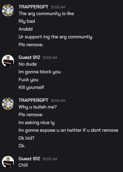 kirkfootjob67's tweet photo. #robloxmyth #ROBLOX  Please refrain from playing or supporting The Gubbed of Gubby, or #tgog. They proudly feature arg characters on their roster, such as Jx1dx1 and Rochas, and will not budge on these characters. Attached below is a conversation with the co-owner. https://t.co/Xz5bmZZKI4