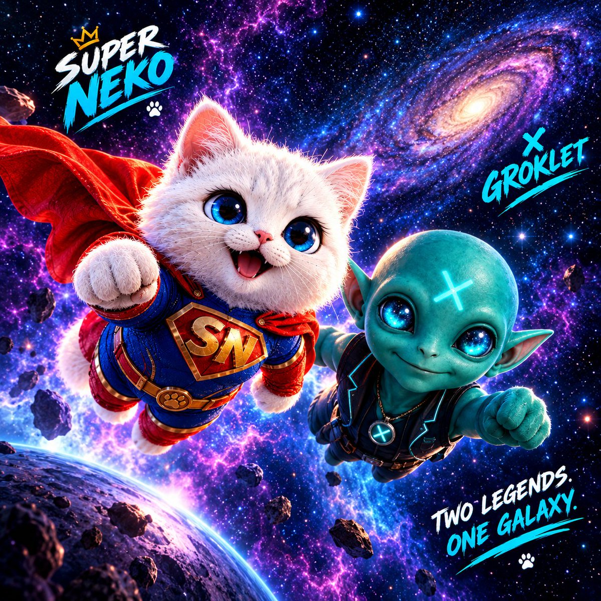 Super_Neko0's tweet photo. 🌌🐱 TWO LEGENDS. ONE GALAXY. 

SUPER NEKO 🐾 × GROKLET. ✖️

Different worlds, one epic adventure. The galaxy is not ready for these two!  👽

Who's joining us on this cosmic journey? 👇

 LIKE. |  REPOST. | FOLLOW.

#SuperNeko #Groklet #Solana #Memecoin @GrokletMascot @elonmusk https://t.co/99HQhfuQod