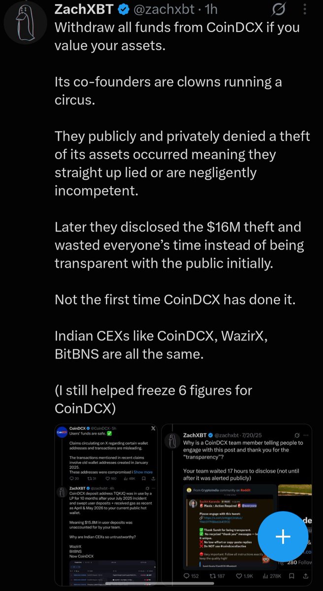 Jeevanmhjaya's tweet photo. Honestly, I’m fed up with the lack of transparency from Indian crypto exchanges.

When users’ funds are involved, communication shouldn’t come after the community finds the issue first.

Trust takes years to build. One unclear incident can destroy it in hours.
We deserve better. https://t.co/4SkbtnT7nf