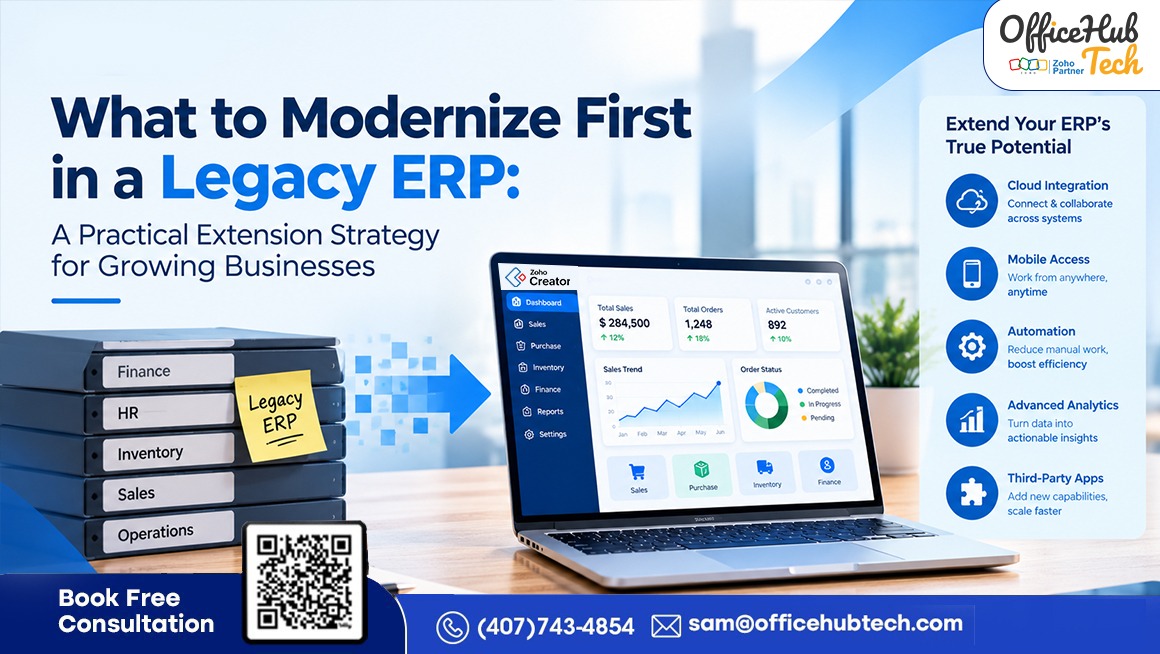 OfficeHubTech's tweet photo. 🚀 What should you modernize first in a legacy ERP? Discover how to prioritize workflows, integrations, and custom apps using Zoho Creator—without replacing your core ERP.

📖 Read the blog: https://t.co/bsXvaik6oG

#LegacyERP #ERPModernization #ZohoCreator #OfficeHubTech https://t.co/1sPRzJ0g89